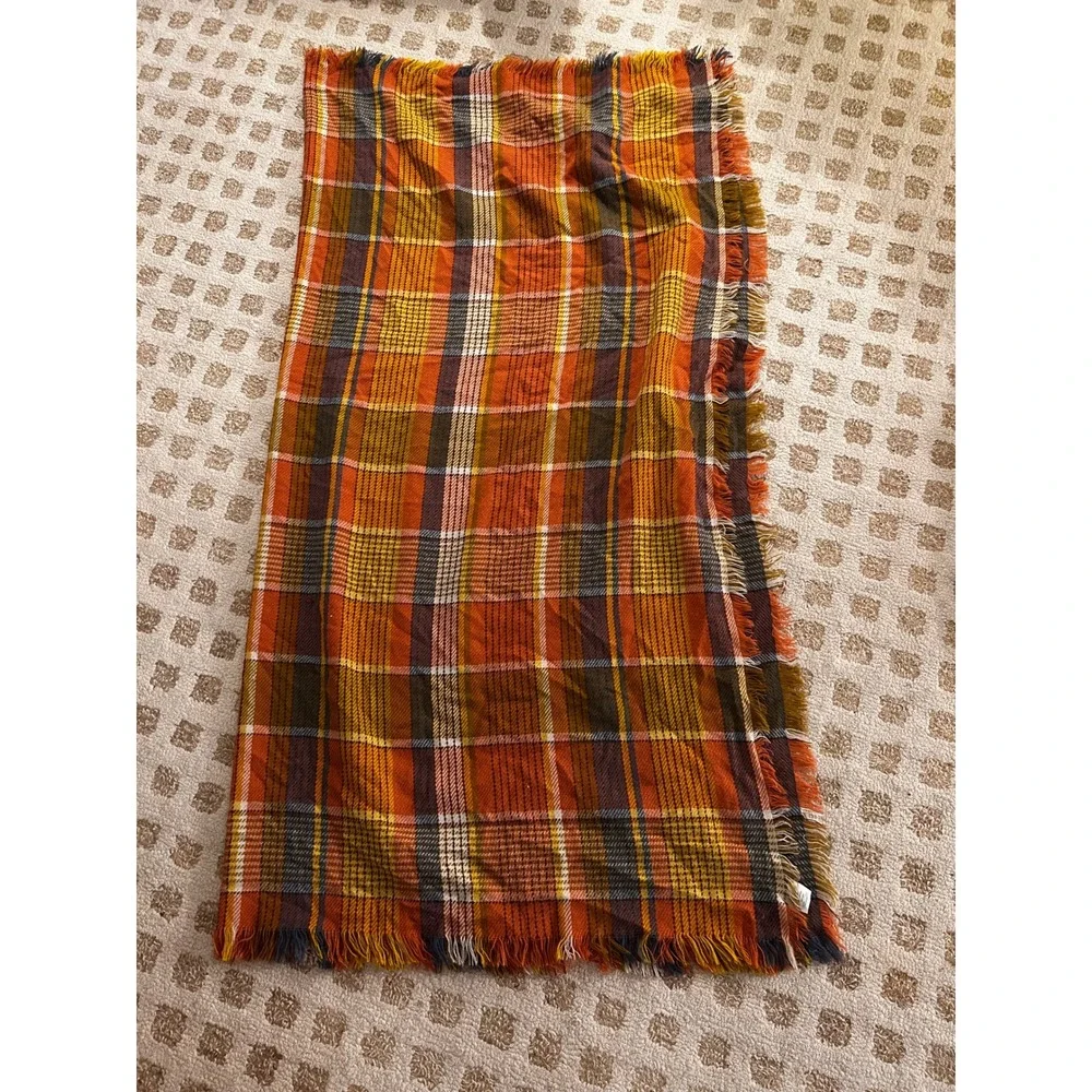 Madewell Tartan Plaid Fringe Blanket‎ Scarf Orange Yellow Soft Warm Travel Chic
